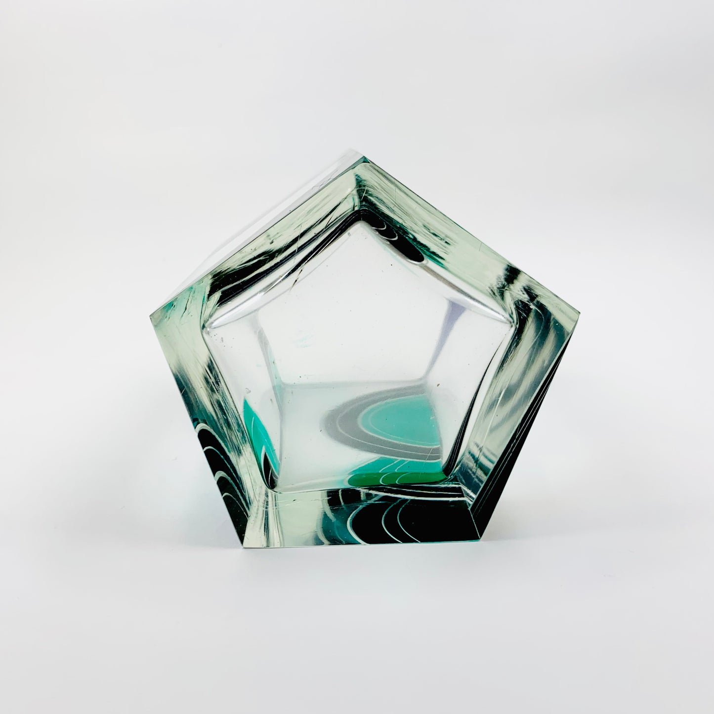 Antique Art Deco green & cobalt blue enamel cased satin hexagons glass posy vase by Karl Palda