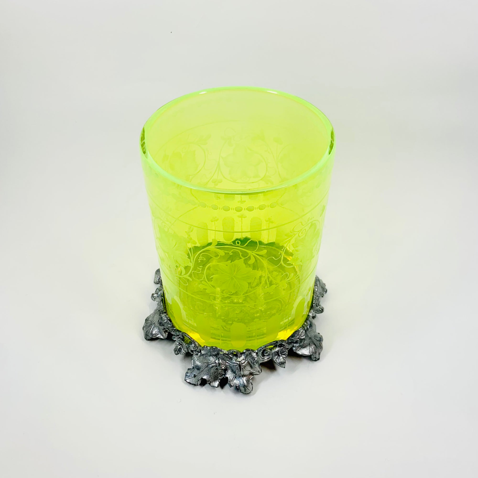 ETCHED URANIUM GLASS VASE