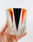 Extremely extremely rare antique Art Deco black & orange enamel decanter satin glass set by Karl Palda