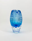Extremely rare and heavy Murano MCM blue sommerso ribbed glass vase