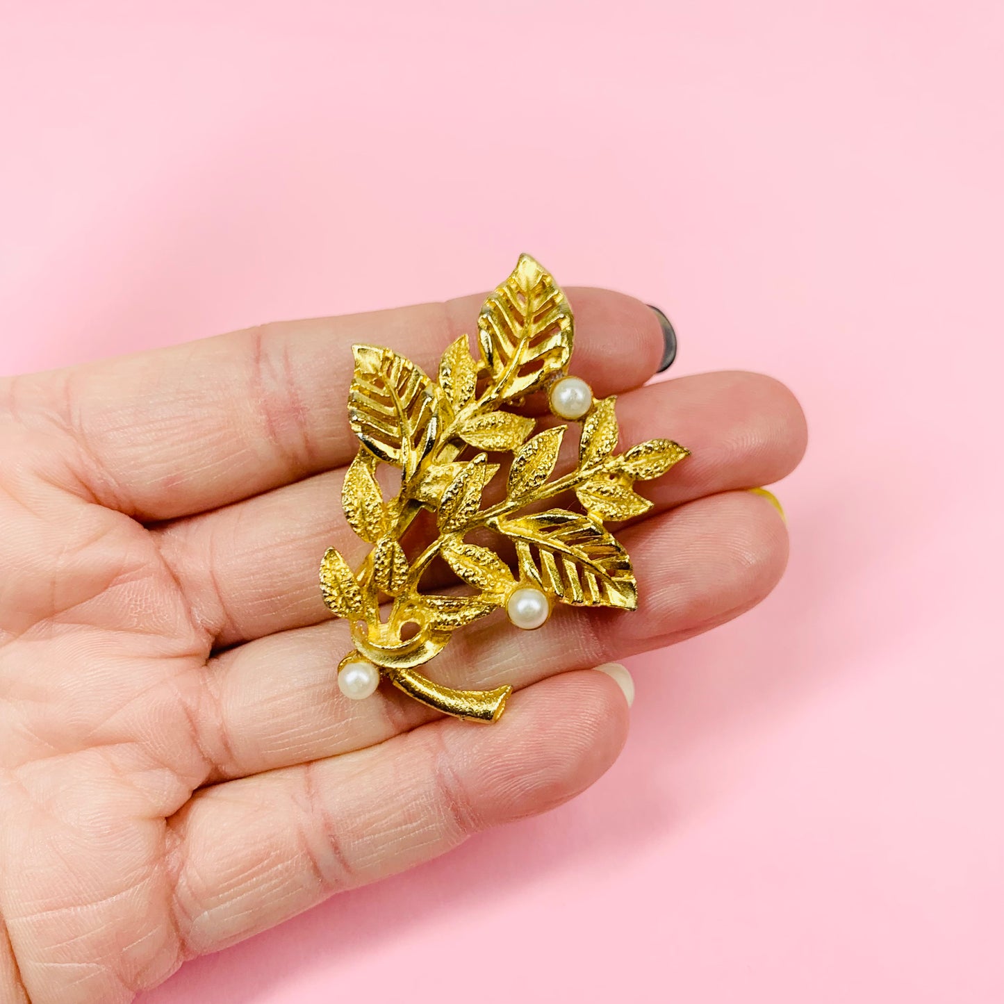1950s Avon triple plated gold pearl bouquet brooch