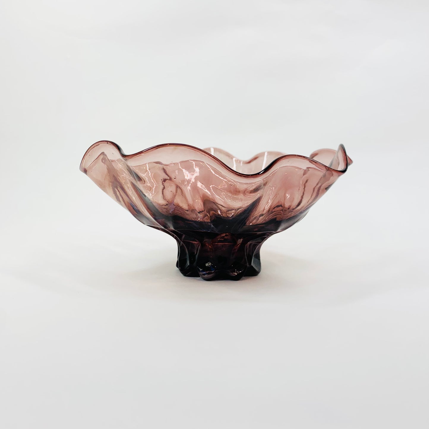 Vintage Japanese purple glass ruffle rim bowl