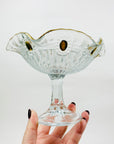 Midcentury pressed glass comport with gold rim