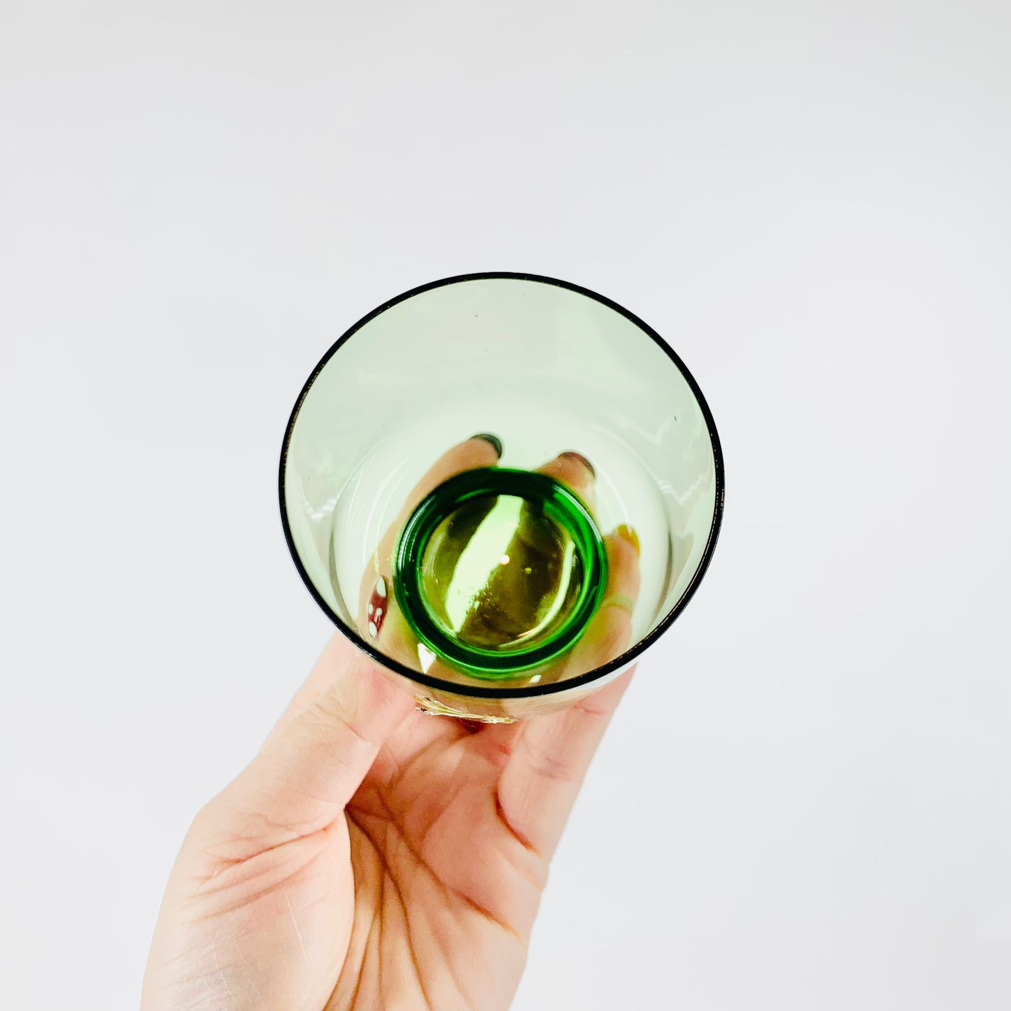 Midcentury hand made Bohemian astra colour green glass tumblers