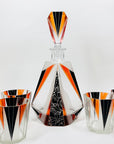 Extremely extremely rare antique Art Deco black & orange enamel decanter satin glass set by Karl Palda