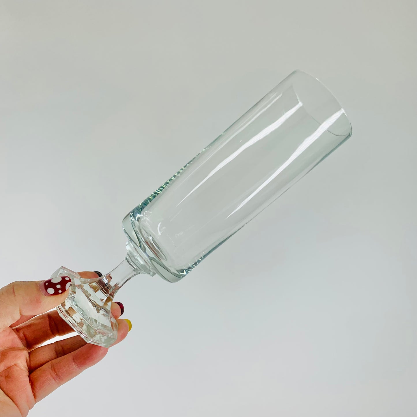 MCM clear glass short stem champagne flutes