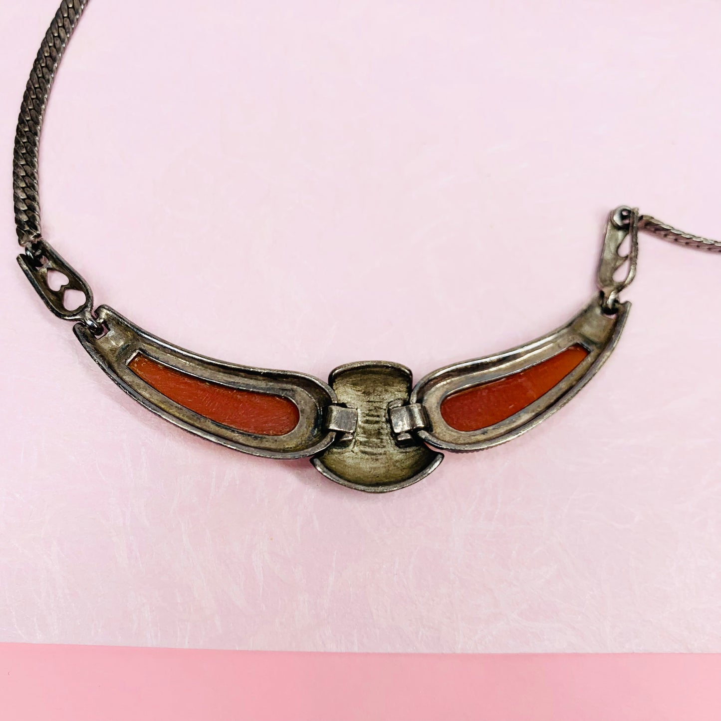 SILVER RED JADE MARCASITE NECKLACE
