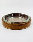 Large MCM gold embossed leather sleeve glass ashtray