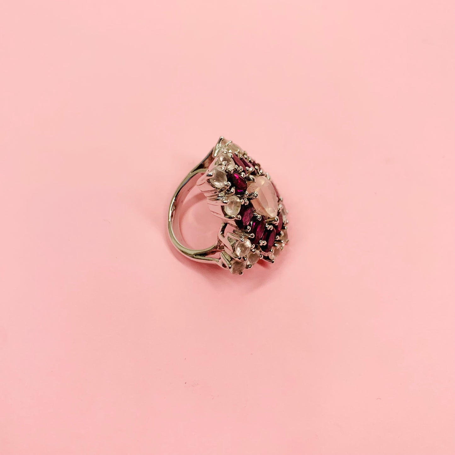 Rose quartz statement ring