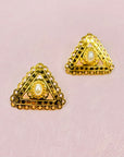 80s TRIANGULAR FILIGREE PEARL EARRINGS