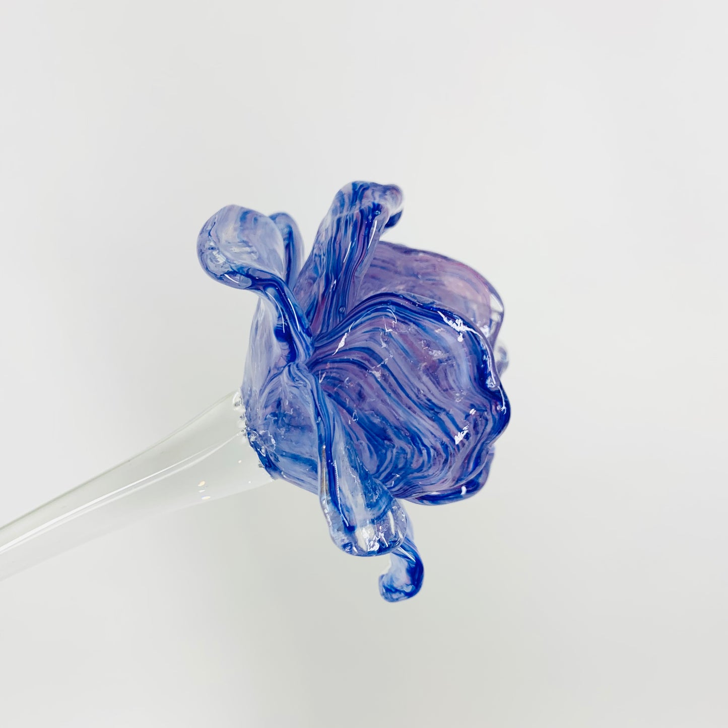 Mouth blown Murano art glass flower on long glass stem