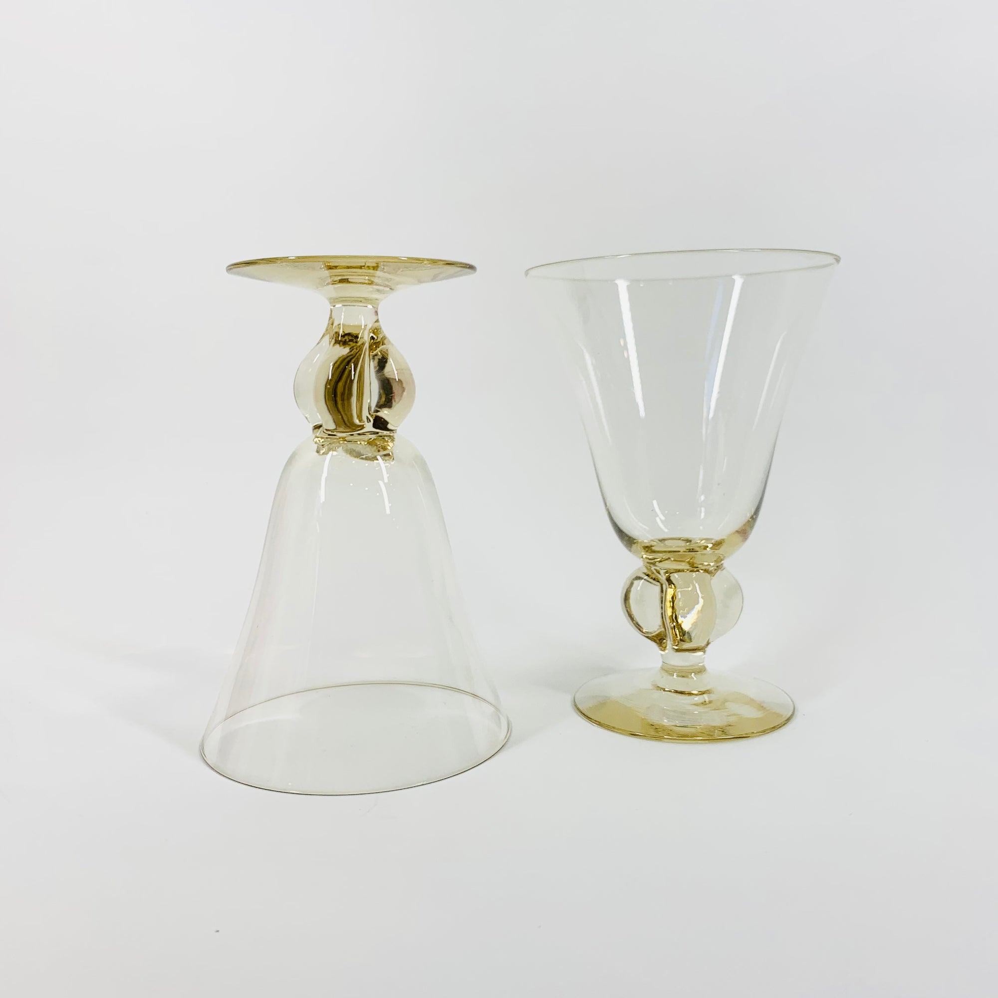 Rare Midcentury Swedish hand made citrine liqueur glasses with short stem