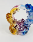 Vintage Chinese mini harlequin art glass sculpture of leaping carp