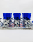 1950s JAPANESE COBALT BLUE GLASSES WITH SILVER PLATED SLEEVES