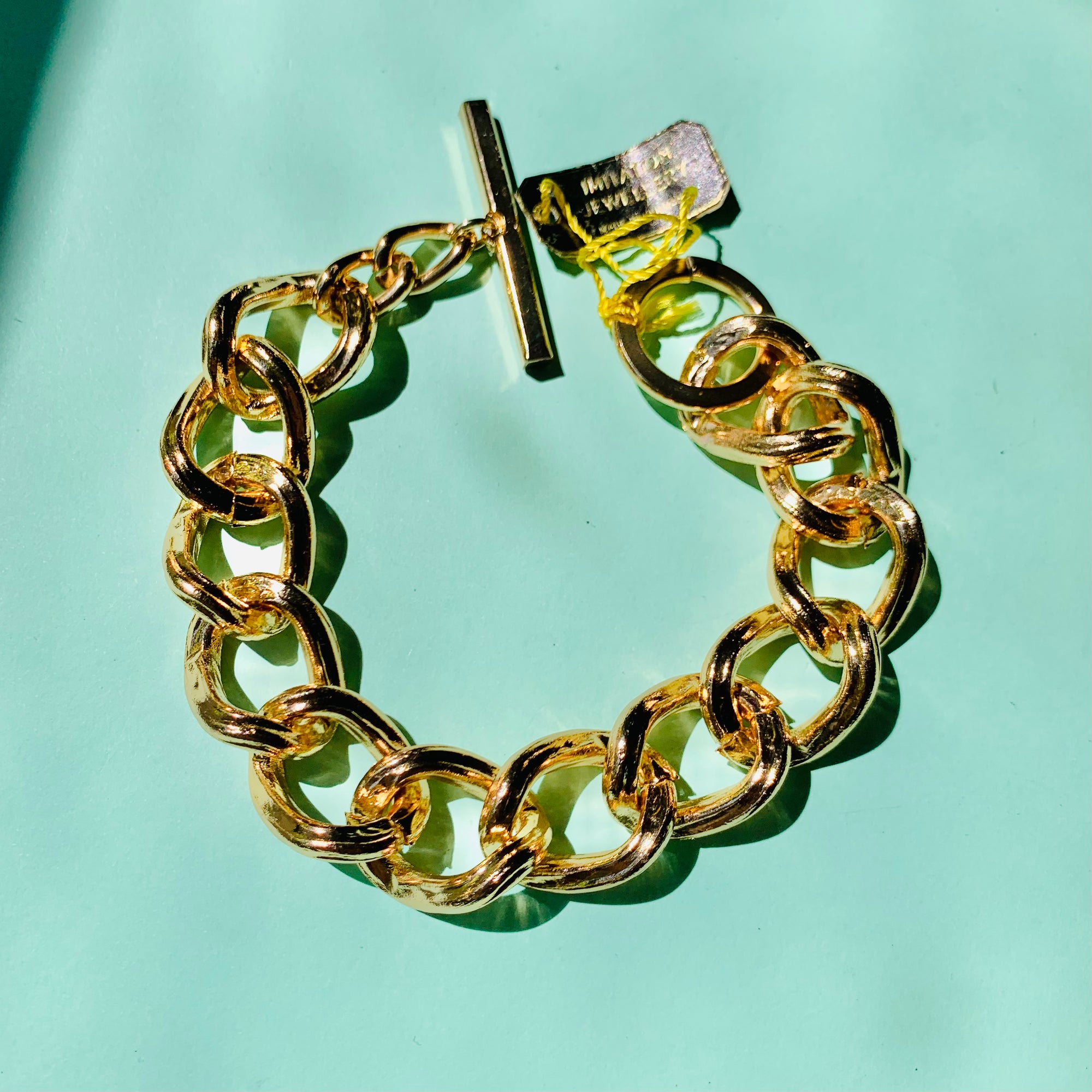 1970s West German gold plated anchor links with fob clasp bracelet