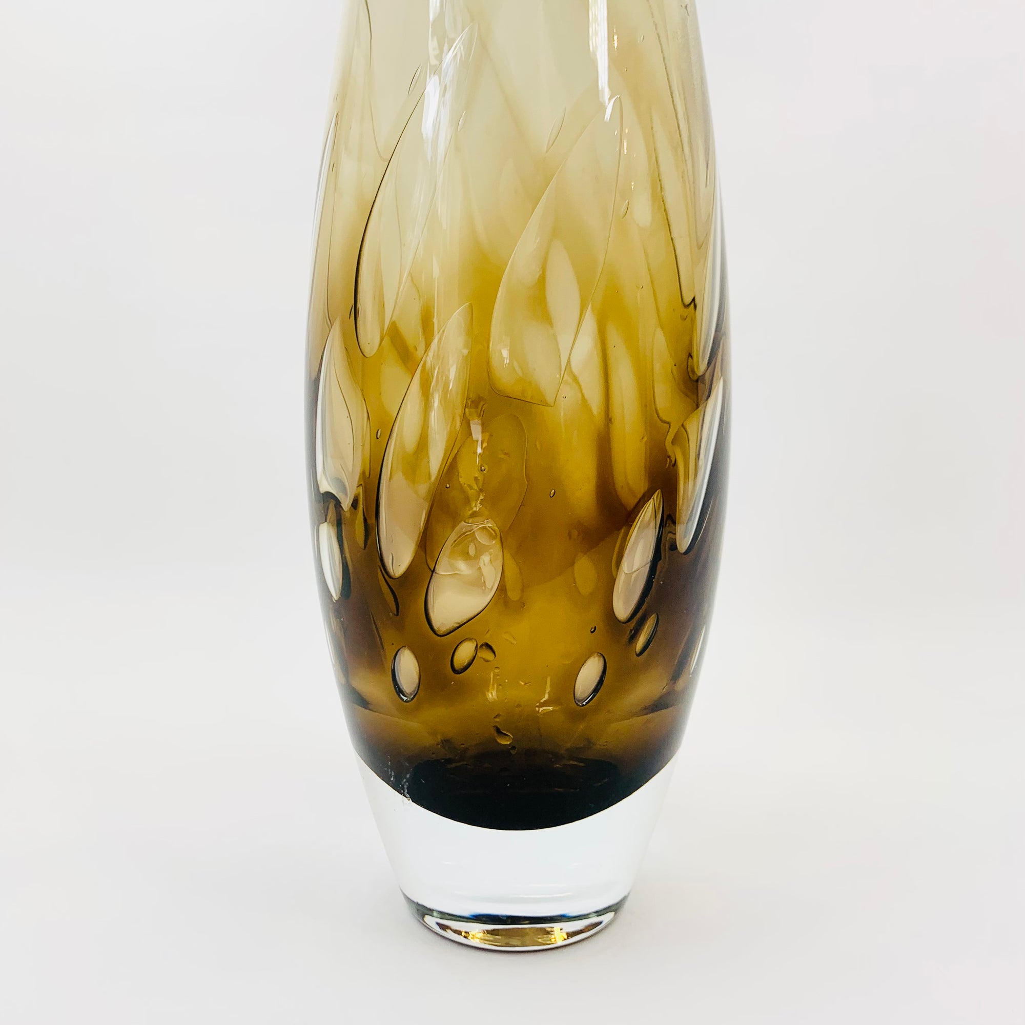 Stunning vintage Czech hand made gold brown mottled glass bottle vase