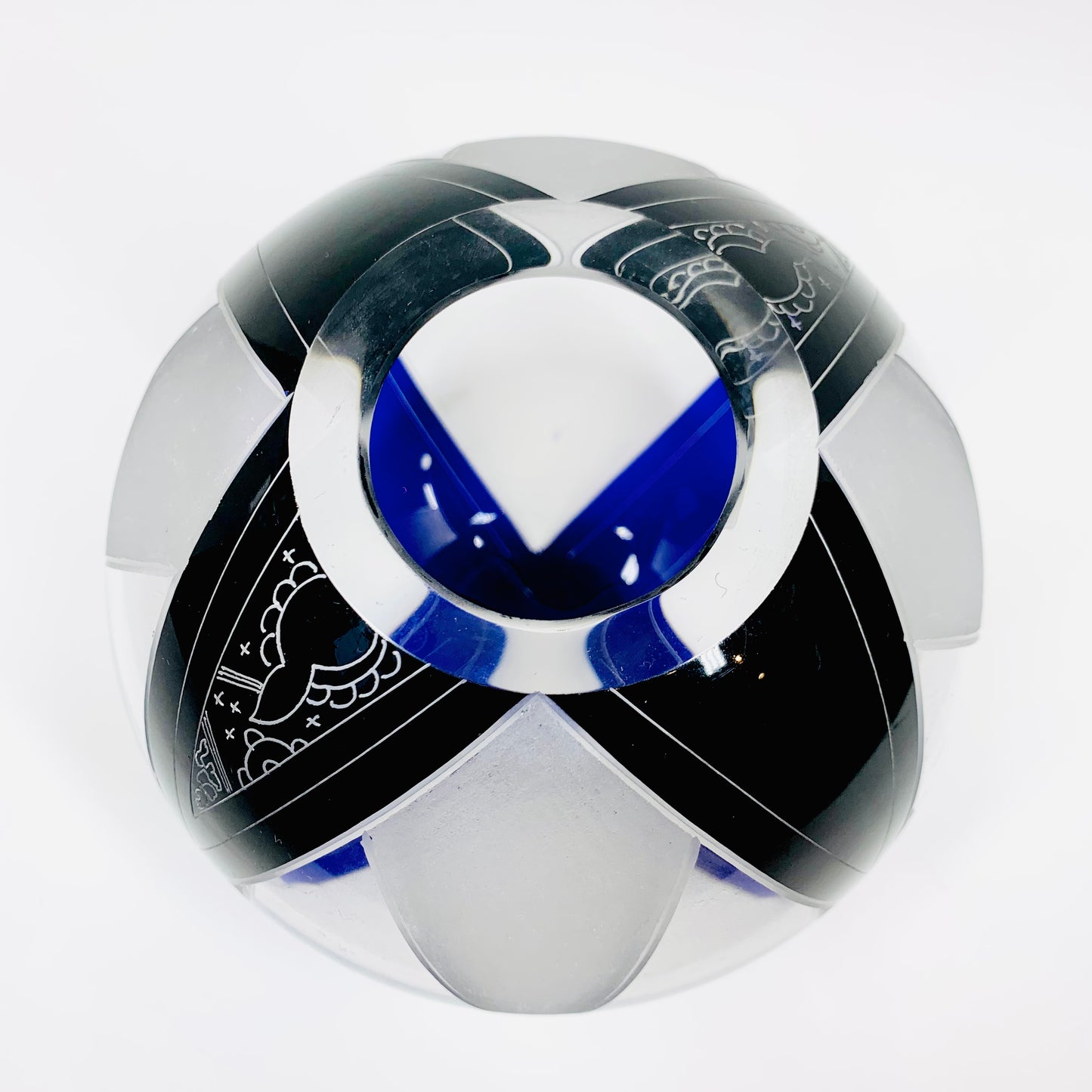 Antique Art Deco black and cobalt blue enamel globe glass posy vase by Karl Palda