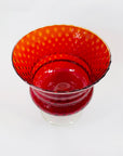 Midcentury Italian red orange strawberry glass comport with clear stem