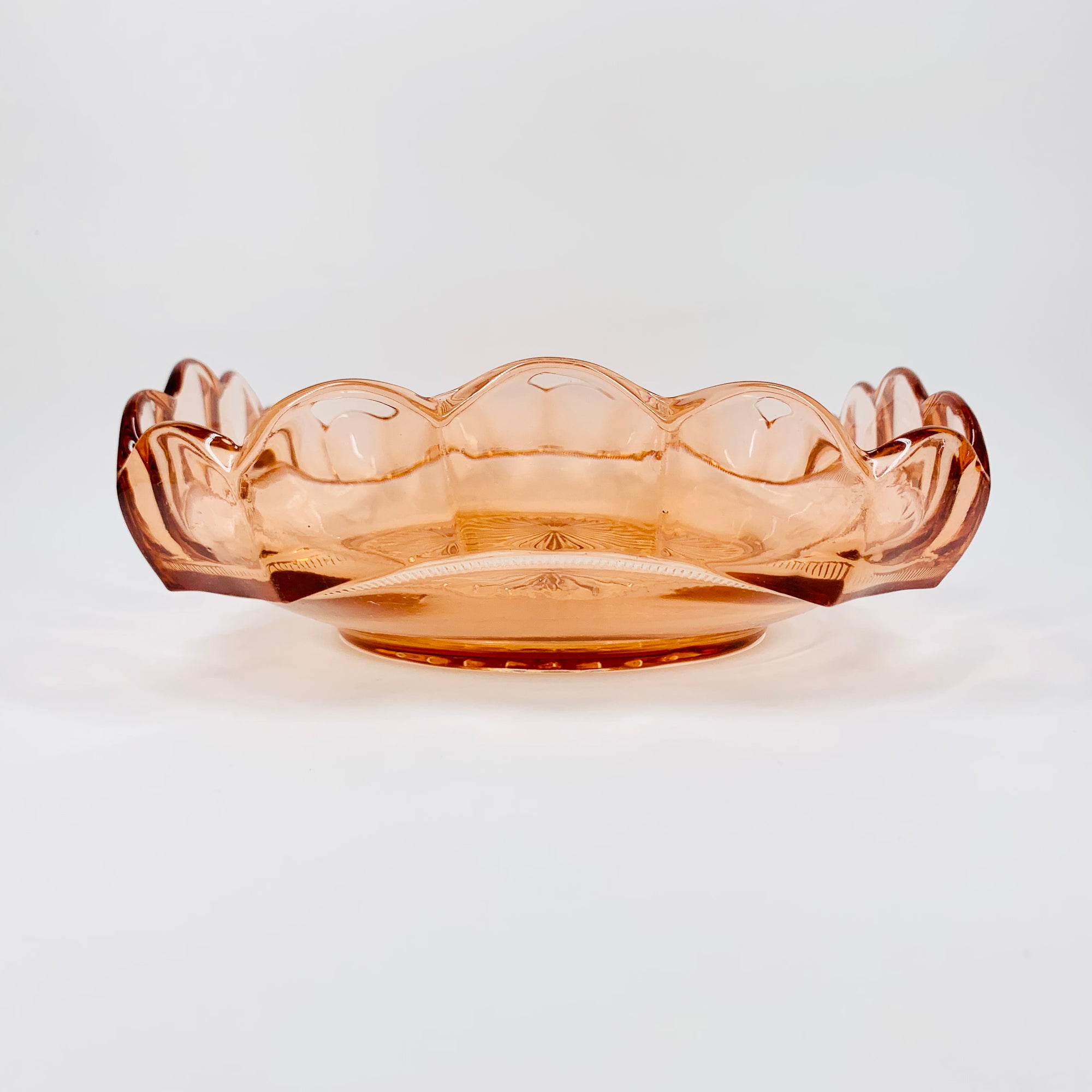 Antique Art Deco pink depression glass shallow serving bowl