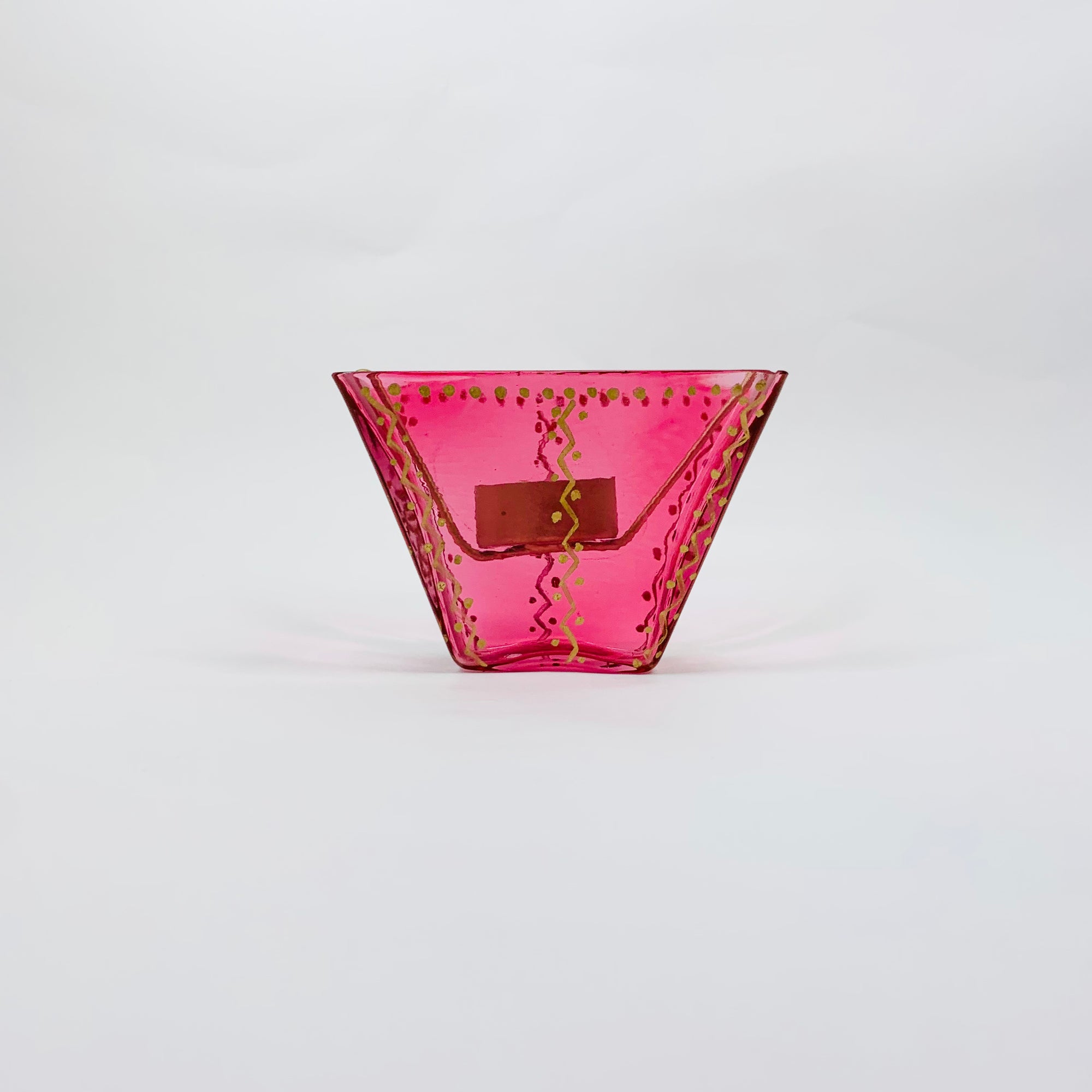 Vintage hand painted Turkish pink glass tea light holder