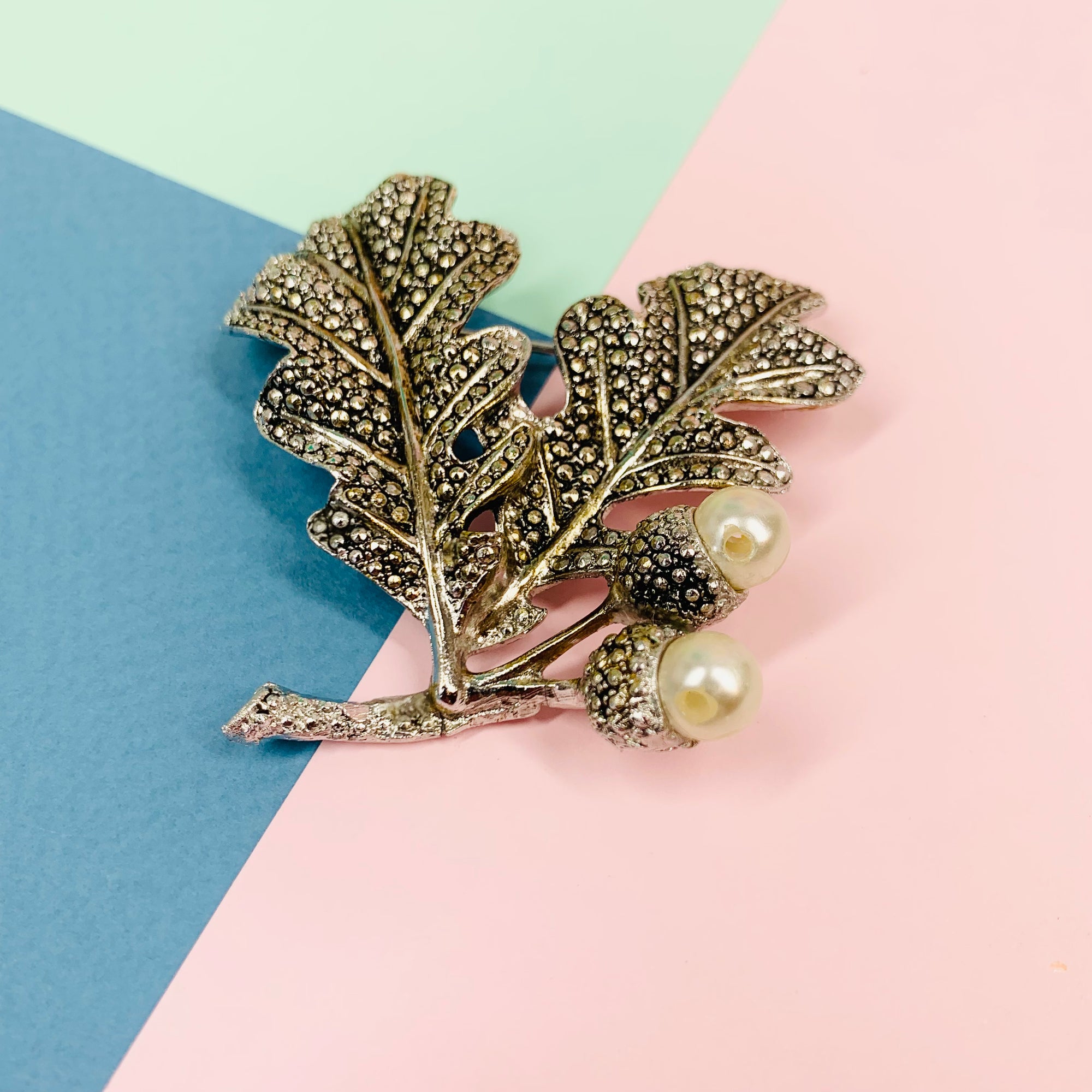 1960s acorn costume brooch with costume pearls