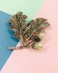 1960s acorn costume brooch with costume pearls