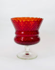 Midcentury Italian red orange strawberry glass comport with clear stem