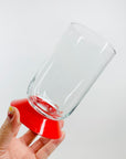 Retro Bodum tall water glasses/highball with red sleeves