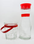 Retro Bodum tall water glasses/highball with red sleeves