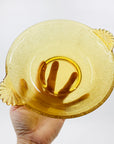 Midcentury laminated amber glass bowl with handles