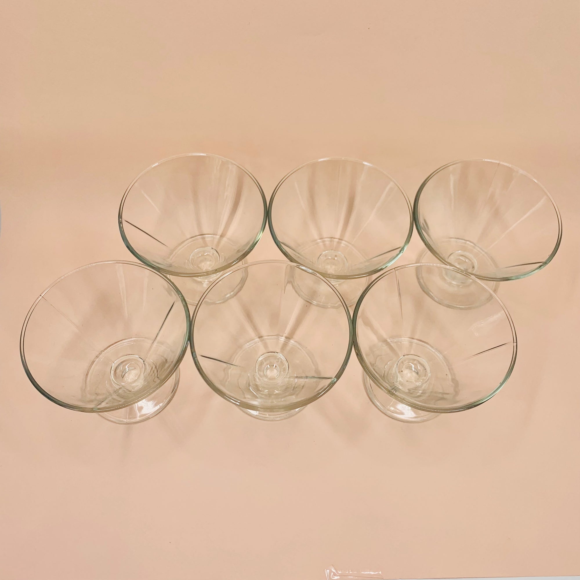 Vintage Bormioli footed glass ice cream bowls/cocktail coupe
