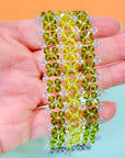 Antique Art Nouveau hand strung green beads bracelet with sterling silver snap clasp