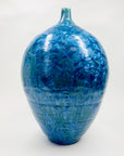 Retro hand made Australian turquoise blue gradient crystalline pottery bottle vase