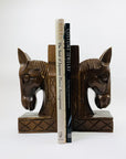Extremely rare large set of Midcentury hand carved wooden horse head bookends
