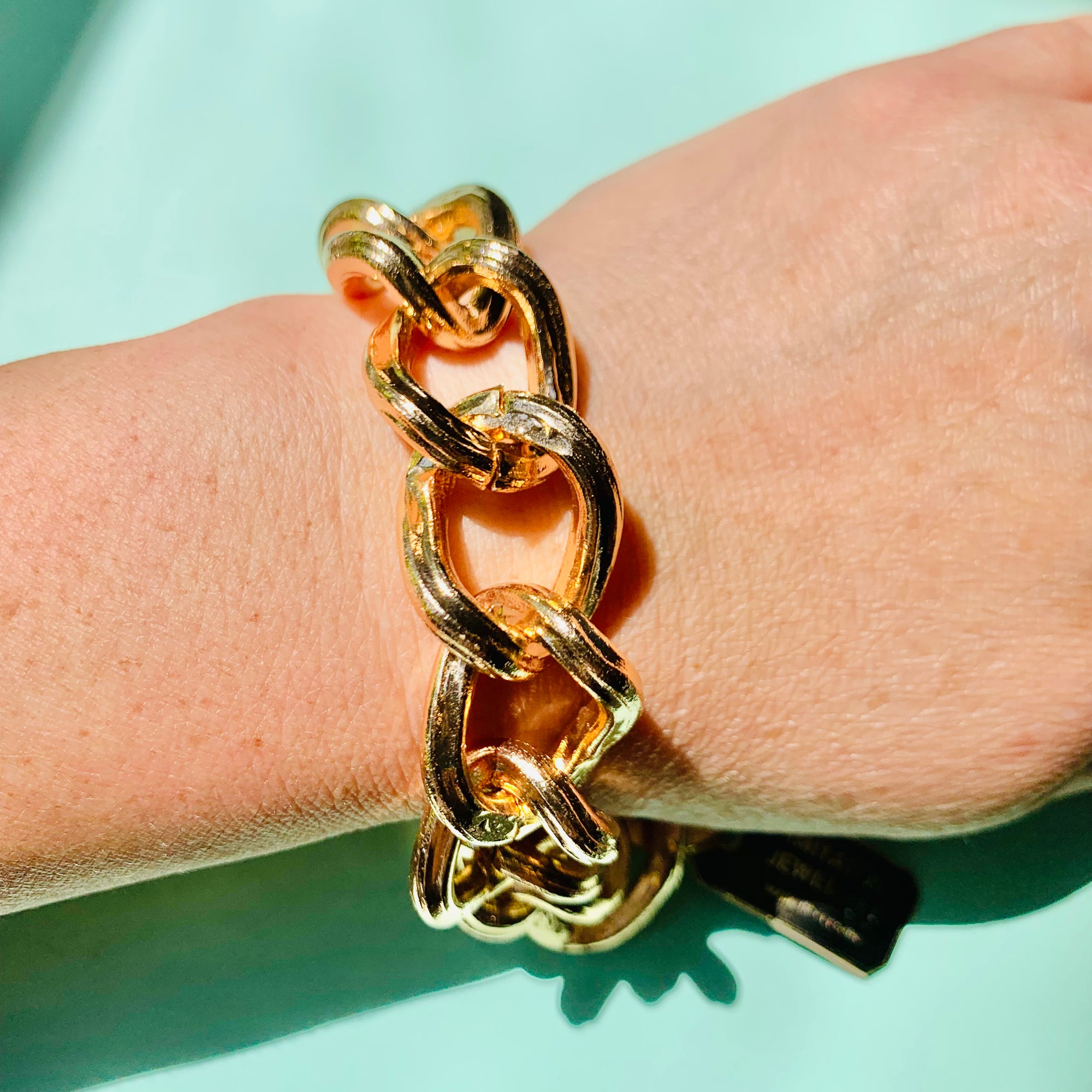 1970s West German gold plated anchor links with fob clasp bracelet
