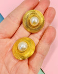 FILIGREE PEARL BUTTON EARRINGS