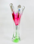 Rare Midcentury large Czech Skrdlovice swung pink green white sommerso glass vase