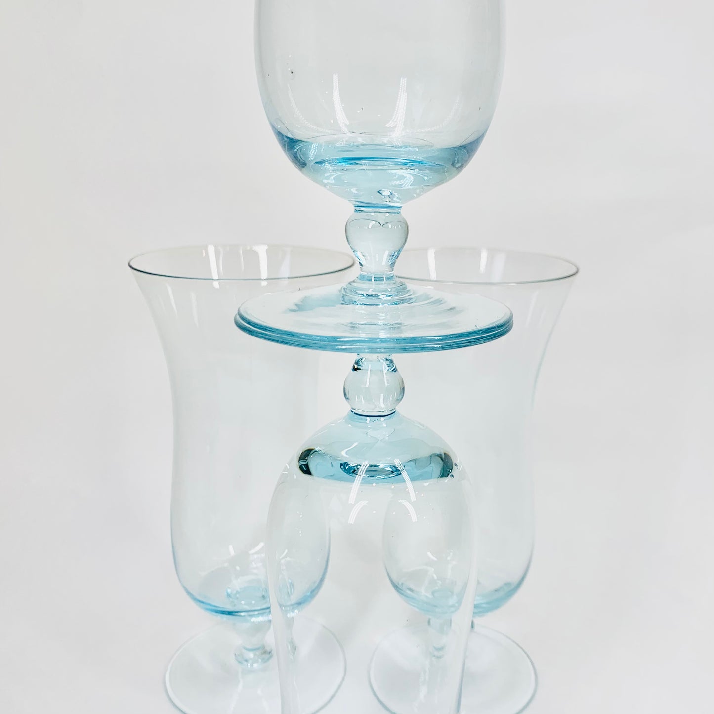 1940s blue short stem flare rim wine glasses