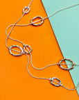 Vintage two tone silver plated double strands string necklace with circular loops