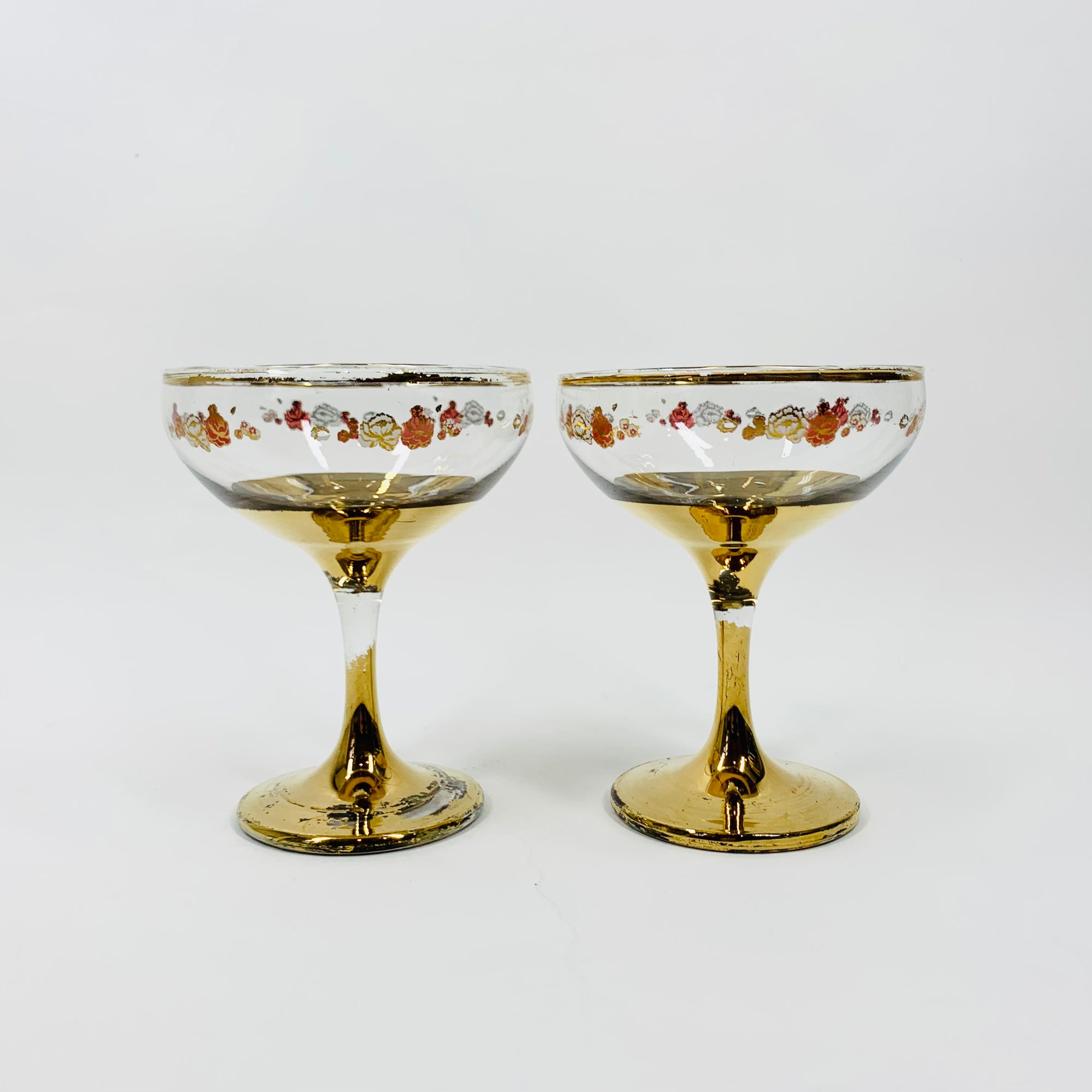 1940s GOLD GILDED ROSE PATTERN GLASS COUPE