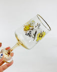 Midcentury hand painted wine glasses with gold gilding