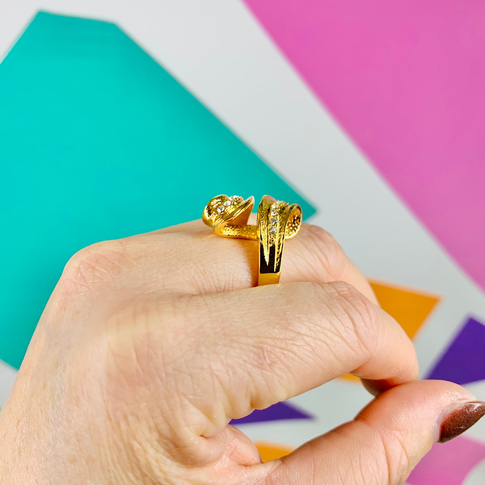 80s costume good plated statement ring with cubic zirconia