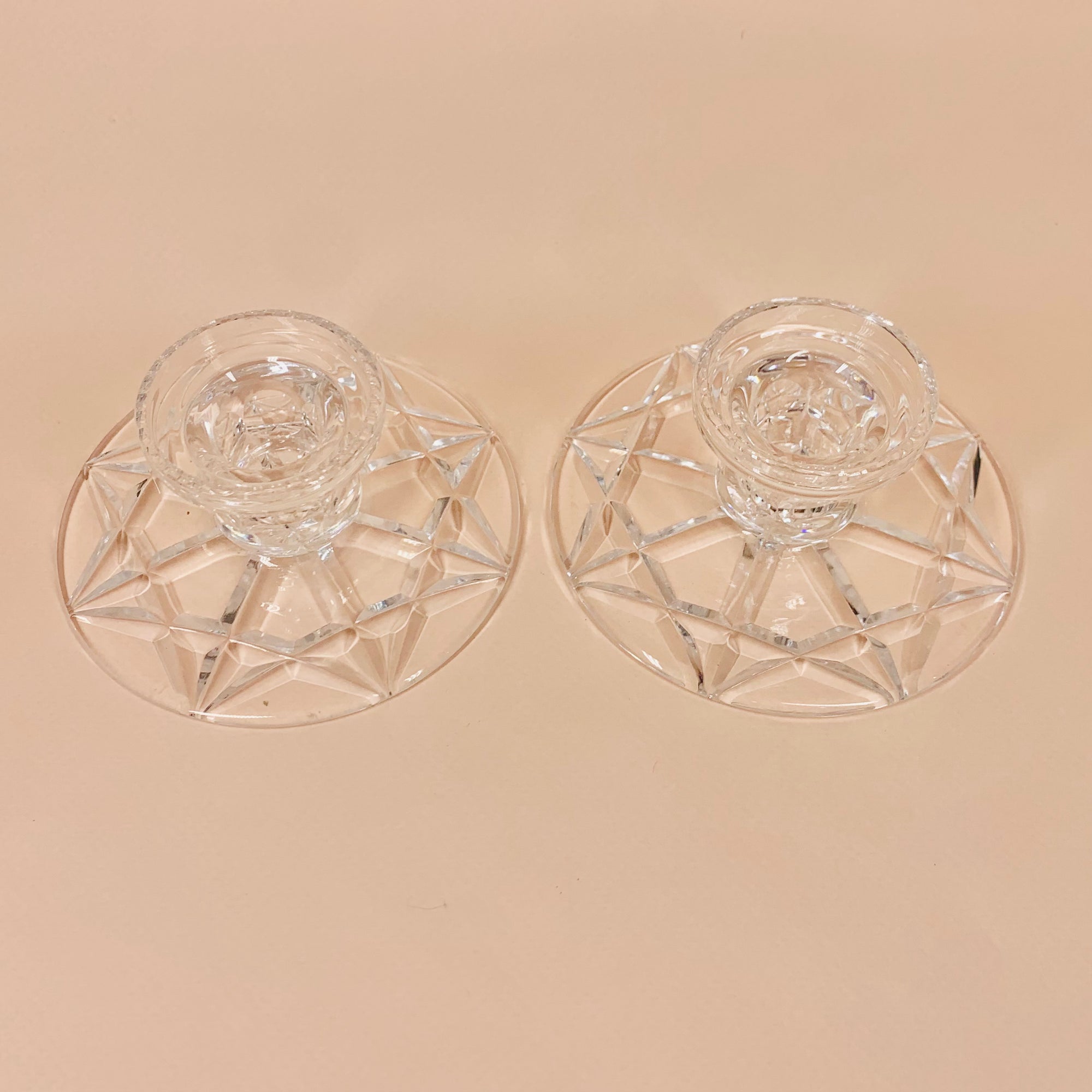 Rare antique Stuart cut crystal candle holders