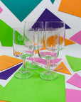 Rare 1950s clear hand etched rose pattern wine glasses