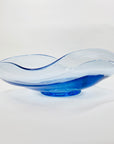 Large Midcentury blue pinched glass fruit/salad bowl
