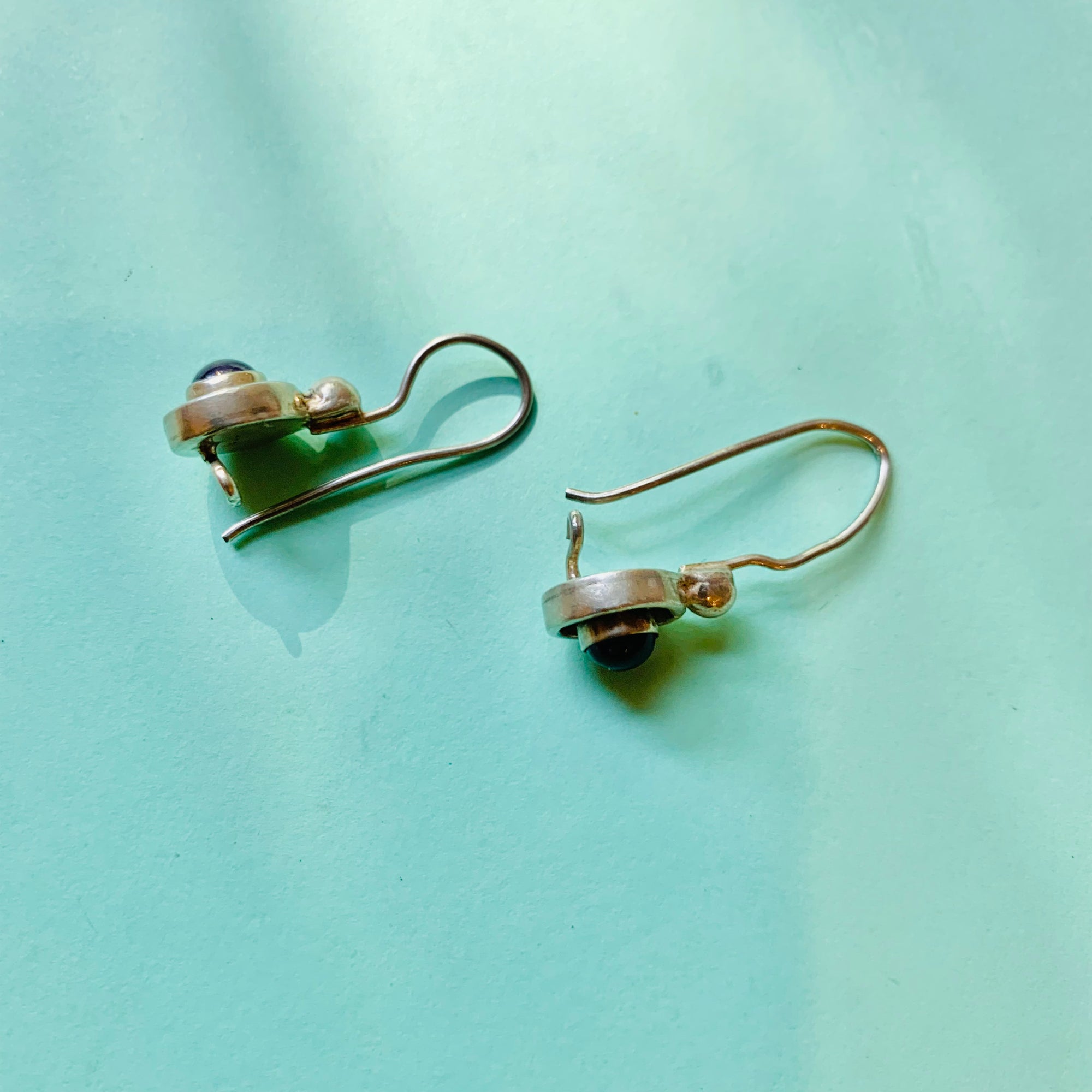 Antique sterling silver drop earrings with amethyst