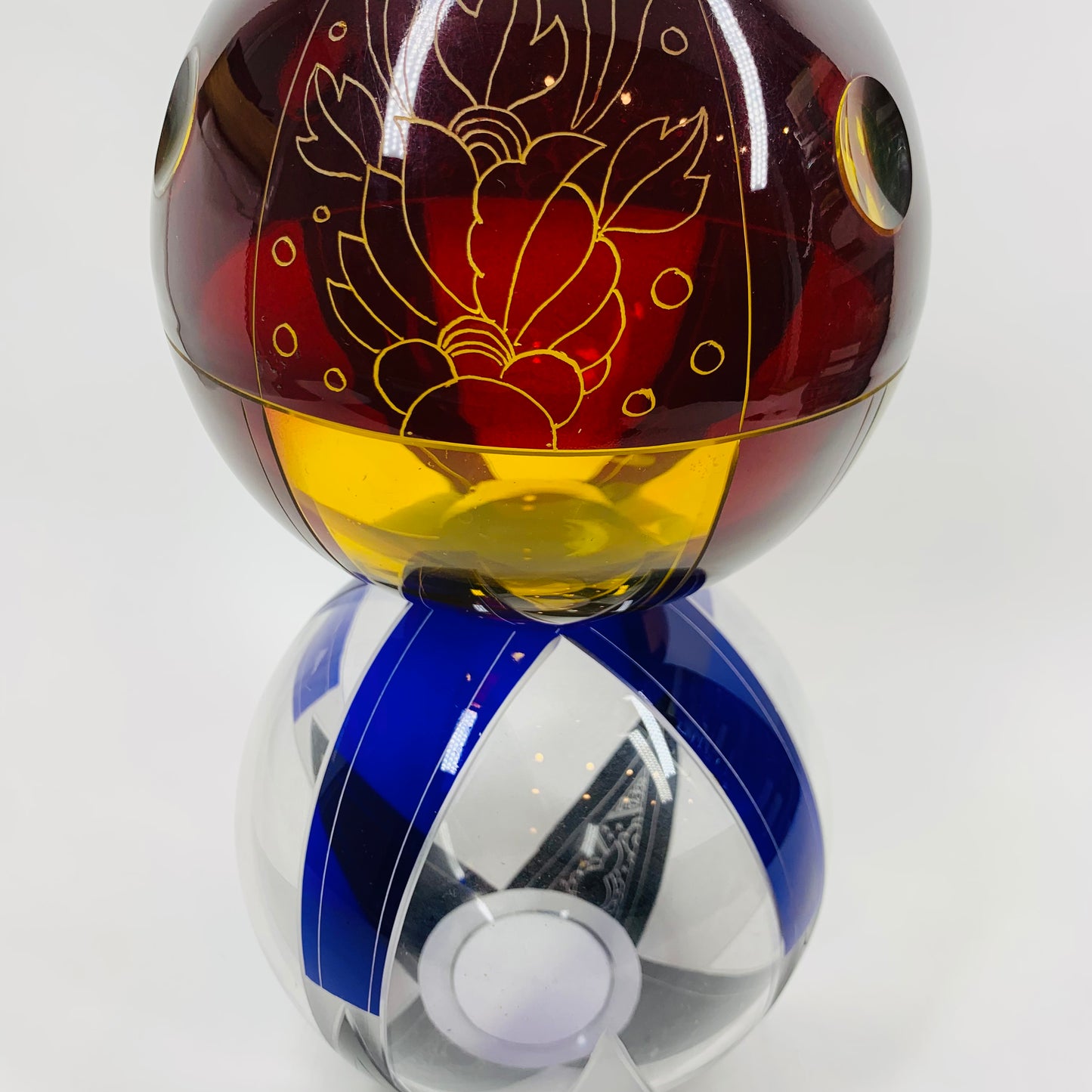 Antique Art Deco black and cobalt blue enamel globe glass posy vase by Karl Palda