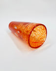 1980s orange mouth blown studio speckled art glass cylinder vase