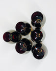 Mini vintage Czech flashed ruby brandy balloon shot glasses with gold gilding foot