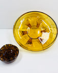 Antique Art Deco amber glass float bowl with matching flower frog
